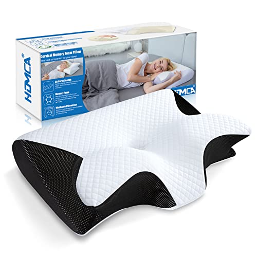 HOMCA Memory Foam Cervical Pillow, 2 in 1 Ergonomic Contour Orthopedic Pillow for Neck Pain, Contoured Support Pillows for Side Back Stomach Sleepers - color: Black