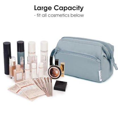 Narwey Wide-open Makeup Bag Women Make up Bag Travel Cosmetic Bag Organizer Toiletry Bag for Cosmetics Toiletries Accessories (Greyish Blue) - color: Greyish Blue