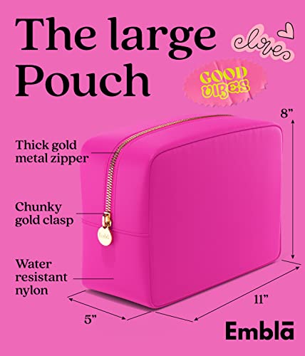 Embla Large Makeup Bag and Waterproof Nylon Travel Toiletry Bag, Large Capacity Cosmetic Zipper Pouch, Fuchsia Pink - color: Fuchsia, size: Large