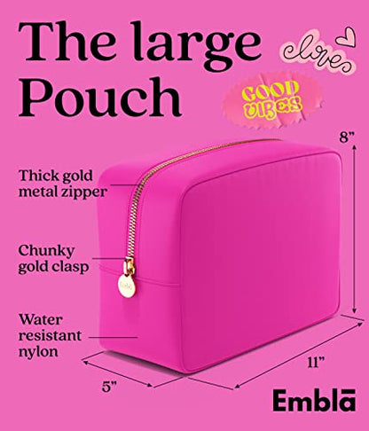 Embla Large Makeup Bag and Waterproof Nylon Travel Toiletry Bag, Large Capacity Cosmetic Zipper Pouch, Fuchsia Pink - color: Fuchsia, size: Large