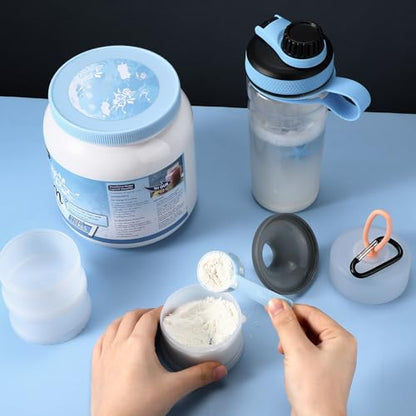 Baderke 2 Pcs Protein Powder Container with Funnels Stand, 4 Stackable Leakproof Protein Powder Dispenser, Portable Keychain Powder Container for Workout, Fitness, Travel(Gray, White) - color: Gray, White