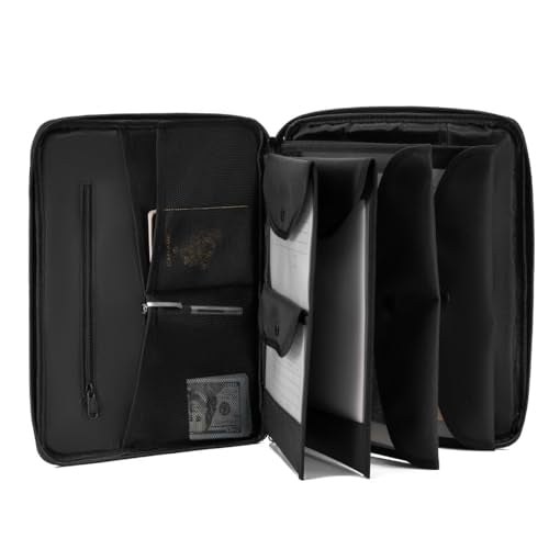 Portable Document Bag, Important Document Organizer, Storage Pouch File Folder for Important Papers, Emergency Binder, Birth Certificates, Social Security Cards, Passports, Photos (Black) - color: Black