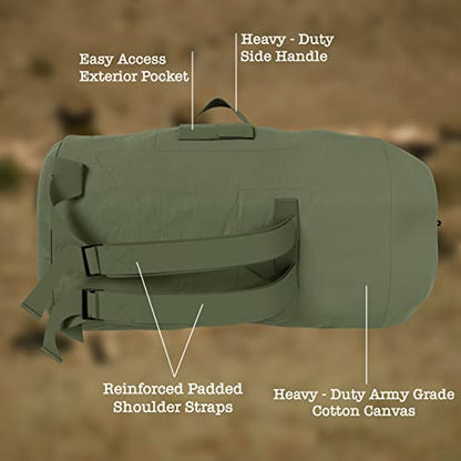 BaHoki Essentials Canvas Duffel Bag - Heavy Duty Top Load Duffel Sea Bag - Military Green Cargo Travel Bags (Pack of 2) - size: Large (Pack of 2)