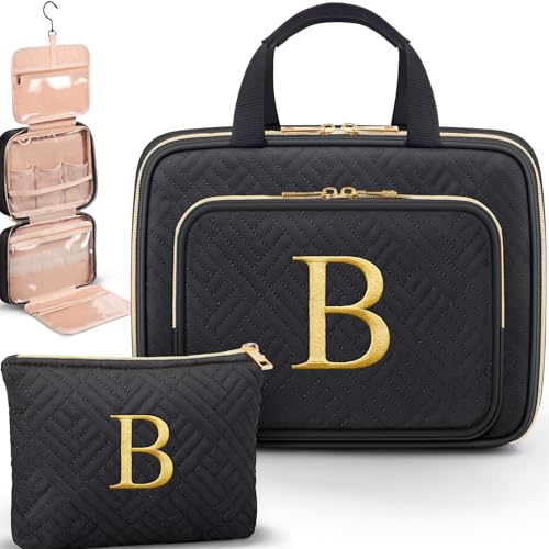 Gifts for Women, Initial Toiletry Makeup Bag Hanging Cosmetic Organizer with Embroidery Letter Personalized Nurse Teacher Appreciation Birthday Mothers Day Gifts for Mom Sister Wife Friends Auntie Her - style: B