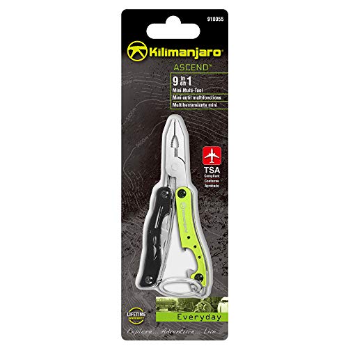 Kilimanjaro 910055 Ascend 9 in 1 Multi-Tool -with TSA Compliant, Long Nose Pliers, Wire Stripper, Bottle Opener, Scissors, Phillips and Slotted Screwdriver, Single Cut File, Tweezers, Key Chain