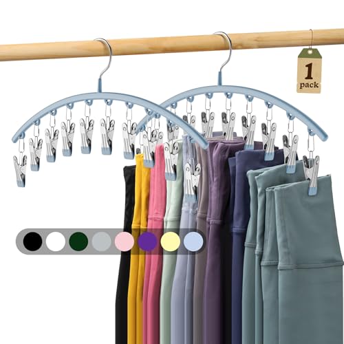 Volnamal Legging Organizer for Closet, Metal Yoga Pants Hanger w/Rubber Coated 1 Pack w/10 Clips Hold 10 Leggings, Hangers Space Saving Hanging for Closet Organizers and Storage-Blue - color: Blue, size: 1 Pack