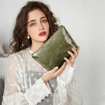 WLLWOO PVC Waterproof Makeup Bag Kraft Paper Cosmetic Bag Travel Toiletry Zipper Pouch Organizer for Women Purse - color: PVC-Olive Green