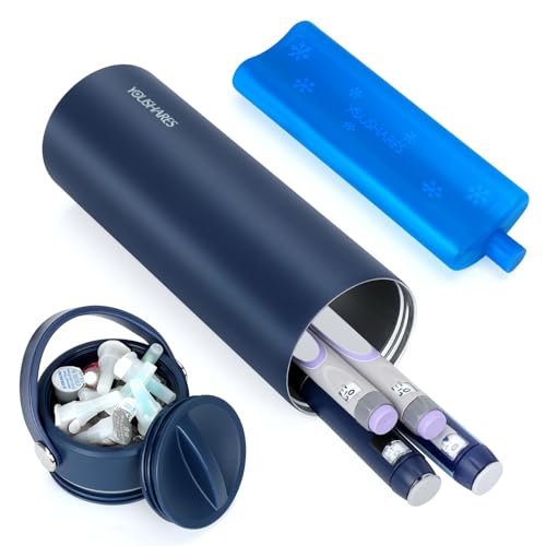 YOUSHARES Insulin Cooler Travel Case - 48H Non-Electric Cooling Bottle with TSA Approved Ice Pack, Diabetic Medication Pen Vials Refrigerator, Medical Carry Case Portable for GLP-1 Pens - color: Navy Blue