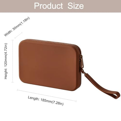 Large Silicone Multifunctional Essential Bag Portable Travel Makeup Bag for Women Men Cards Cash Zipper Pouch (Brown) - color: Brown