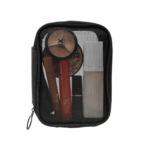 Mesh Toiletry Bag, Portable See Through Toiletry Bag, Breathable Mesh Makeup Bag with Zipper, Travel bag for Cosmetics (Small) - color: Black Mesh, size: Small