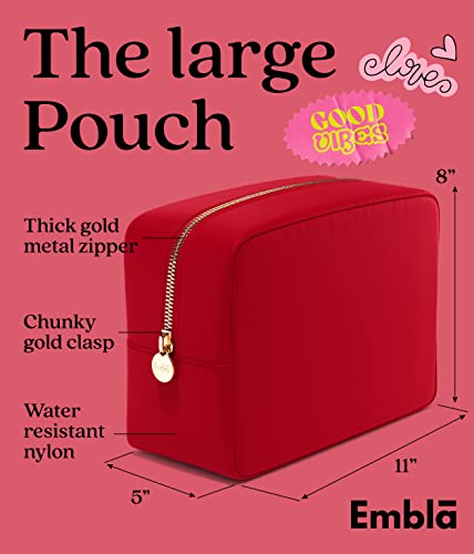 Embla Large Makeup Bag and Waterproof Nylon Travel Toiletry Bag, Large Capacity Cosmetic Zipper Pouch, Red - color: Ruby, size: Large