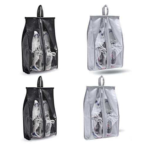 Shoe Bags for Traveling 4 Pack - Random Color Waterproof Shoe Storage Organizer with Durable Zippers, Lightweight Portable Shoe Bags for Travel, Cruise, Gym