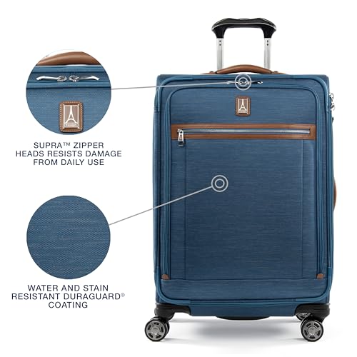 Travelpro Platinum Elite Softside Expandable Checked Luggage, 8 Wheel Spinner Suitcase, TSA Lock, Men and Women, Coastal Blue, Checked Medium 25-Inch - color: Coastal Blue, size: Checked-Medium 25-Inch