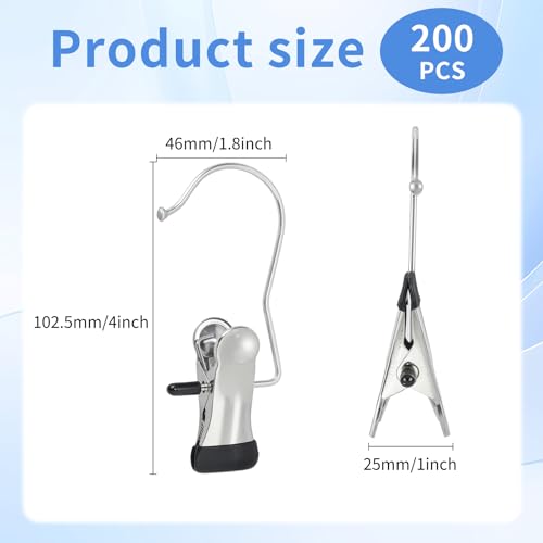 200PCS Boot Hangers Clips for Closet Stainless Steel Clothes Hooks Clip Laundry Hooks Clothes Pins Hanging Clips Portable Clip Hangers Clothespins Hanger for Wardrobe Organization