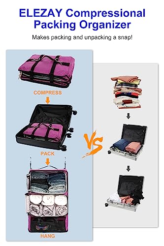 ELEZAY Hanging Packing Cubes Portable Closet 3-Shelf Travel Collapsible Compression Garment Organizer for Carry-on Luggage Suitcase Space Saver Bag XX-Large_No Side Pockets, Purple - color: Purple, size: XX-Large_16*12*24 IN