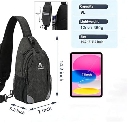Sling Backpack for Women & Men, Crossbody Travel Bag with Water Bottle Holders, 17 Pockets, Quick-Access Phone Pocket, Hidden Security Pocket, Fits 11" Tablet, for Daily Carry, Travel, Theme Parks - color: A-black