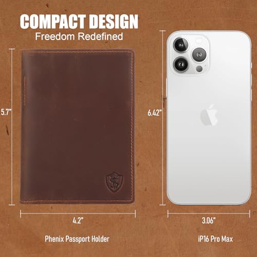 STAR VISTA Phoenix Leather Passport Holder, Full Grain Leather Travel Wallet- Slim, Bifold, RFID Blocking, ID Window, Coin Pocket, Card Slots, SIM Slots - color: Brown Cowhide