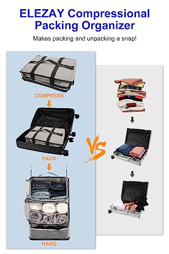 ELEZAY Hanging Packing Cubes Portable Closet 3-Shelf Travel Collapsible Compression Garment Organizer for Carry-on Luggage Suitcase Space Saver Bag XX-Large_No Side Pockets, Lightgrey - color: Lightgray, size: XX-Large_16*12*24 IN