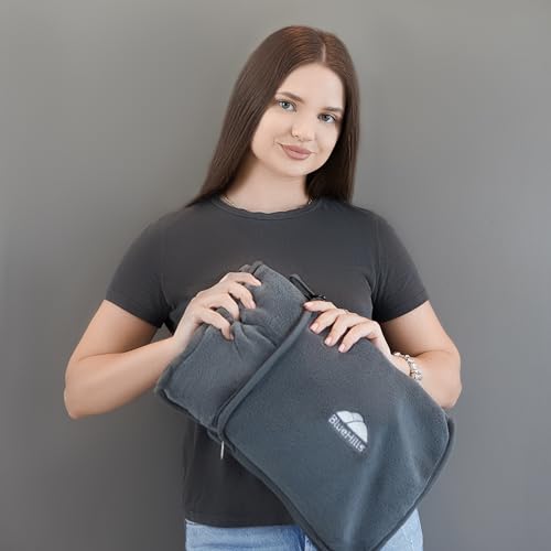 BlueHills Premium Soft Travel Blanket Pillow Airplane Flight Blanket Throw Bag Pillowcase Compact Large 2 in 1 Combo Warm Traveling Plane Essentials Portable Gifts Lightweight Grey Gray T007 - color: Gray-1pk-t007