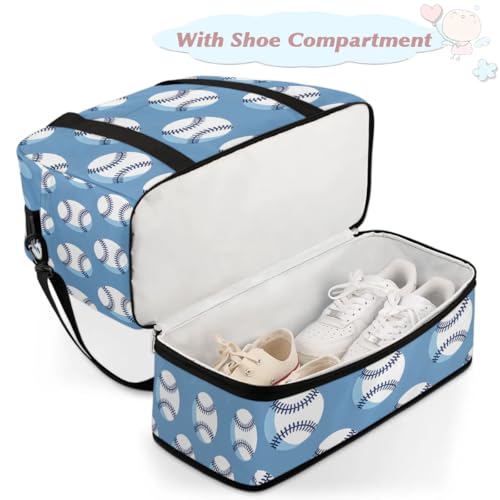 Travel Duffel Bag Baseballs Print Weekender Bag with Shoe Compartment Foldable Overnight Bags for Travel Sports Lightweight Gym Bags for Men Women - color: Baseballs Print