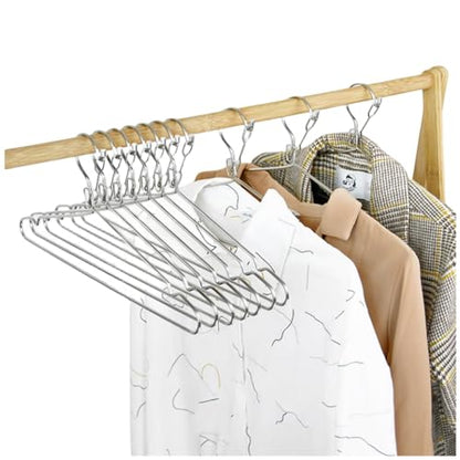16.5” Wire Hanger 4mm Lockable Hangers 10Pack Stainless Steel Slim Thin Heavy Duty Windproof Lock Hook Metal Space Saving Clothes Hotel Hangers for RV Camping Silver (10)