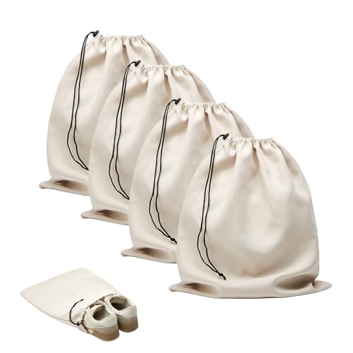 LAKE OF FIRE 4-Piece Travel Shoe Bags for Packing, 17.7" x 13.8" Dustproof Shoe Bags with Drawstring Closure,Washable & Reusable(Beige) - color: Beige