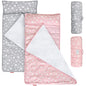 Toddler Nap Mat 2 Pack, Nap Mat for Kids Preschool, Daycare and Fleece Minky Blanket, Lightweight, Soft, Gray and Pink - color: Gray and Pink (Pack of 2)
