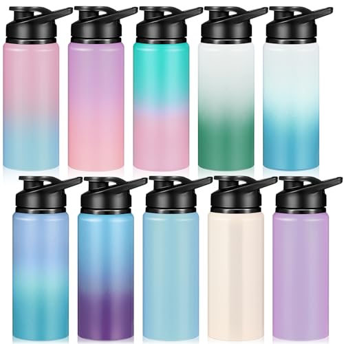 Mimorou 10 Pack Aluminum Water Bottle Bulk 20oz Reusable Sports Bottles with Snap Lid and Handle Multicolor Leak Proof Water Flask for Party Favor Gifts Gym Travel Hiking Camping Outdoor Activities - size: 20 oz