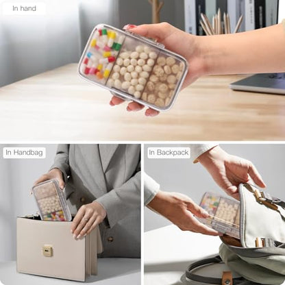 FYY Weekly Pill Organizer with Labels,8 Compartments Travel Daily Pill Case Airtight Moistureproof Large Pill Box to Hold Vitamins, Fish Oil, Supplements,Cotton Swab and Bandages-Grey - color: Grey