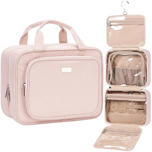 NISHEL Travel Toiletry Bag for Women, Makeup Essentials Organizer, Hanging Case for Accessories, Cosmetics, Medium Size, Pink - color: Pink, size: Medium