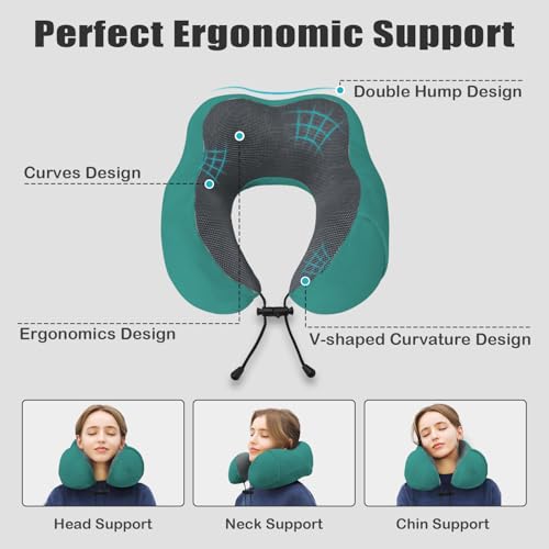 Travel Pillow, Memory Foam Neck Pillow for Traveling, U Shape Neck Pillow Airplane Portable Flight Pillow Travel Kit with 5D Contoured Eye Masks and Earplug for Plane Train Car Home Office - color: Green