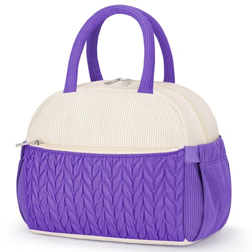 KUBYA Lunch Box for Women, Cute Corduroy Insulated Lunch Bag Women Reusable Work Leakproof Simple Adults Large Lunch Boxes Tote Bag Men Cooler Bag - color: B-Beige Purple, size: Medium - 10L