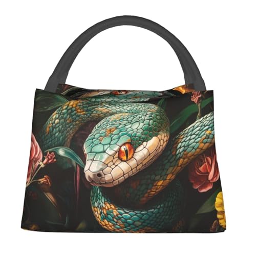 Floral Snake Art Lunch Bag for Women, Girls, Kids, Reusable Insulated Lunch Box for Work, Office, Picnic, Travel, School, Gifts - color: Floral Snake Art