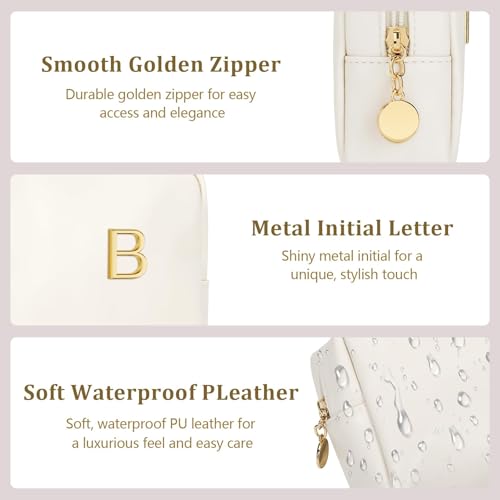 Personalized Birthday Gifts for Women - Initial Makeup Bag Set Travel Toiletry Bag Cosmetic Bags Soft Waterproof PU Leather Makeup Pouch Travel Essentials (B, 1pc Beige) - size: 1pc Beige, style: B