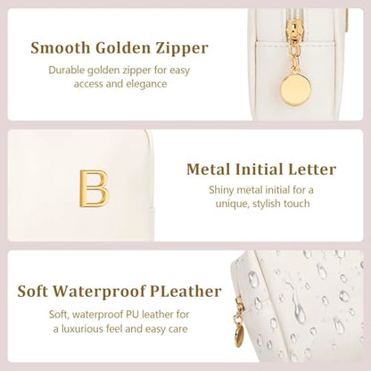 Personalized Birthday Gifts for Women - Initial Makeup Bag Set Travel Toiletry Bag Cosmetic Bags Soft Waterproof PU Leather Makeup Pouch Travel Essentials (B, 1pc Beige) - size: 1pc Beige, style: B