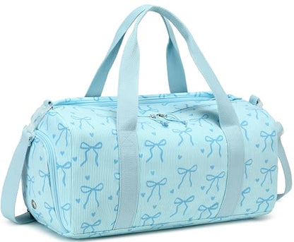 Gym Bag Sports Duffle Bag with Wet Pocket Weekender Overnight Bags with Waterproof Shoe Pouch and Air Hole for Girls Kids Women Workout Travel Bags (Bow Tie Blue) - color: Bow Tie Blue