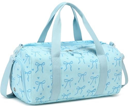 Gym Bag Sports Duffle Bag with Wet Pocket Weekender Overnight Bags with Waterproof Shoe Pouch and Air Hole for Girls Kids Women Workout Travel Bags (Bow Tie Blue) - color: Bow Tie Blue