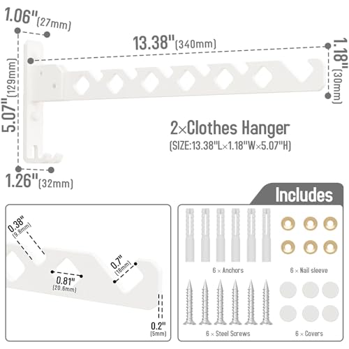 Wall Mounted Clothes Drying Rack, Wall Clothes Hanger Hook for Laundry Room, Clothes Hanger Foldable, Wall Rack Indoor, Perfect for Small Spaces, White 2 Packs - color: White 2 Pack