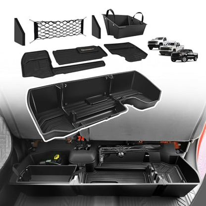 VaultsOnWheels Under Seat Storage Box Fit for 2019-2026 Chevy Silverado 1500/2500/3500HD (Not for Rear Kicker Subwoofer), Console Organizer Truck Tool Box Detachable Underseat Organizer w/TPE Mats - size: 2)Silverado|2019+|Rear underseat storage