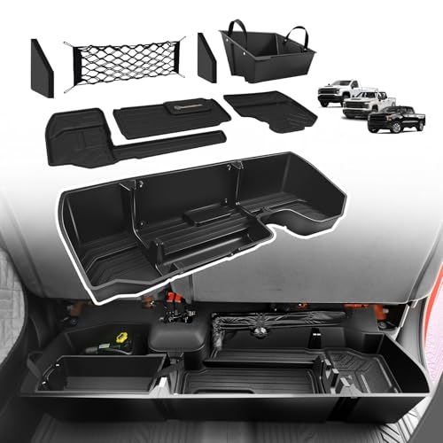 VaultsOnWheels Under Seat Storage Box Fit for 2019-2026 Chevy Silverado 1500/2500/3500HD (Not for Rear Kicker Subwoofer), Console Organizer Truck Tool Box Detachable Underseat Organizer w/TPE Mats - size: 2)Silverado|2019+|Rear underseat storage