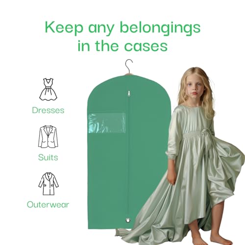 Kids Garment Bag for Hanging Clothes, Travel Garment Bag for Dresses, Dance Costumes & Suits, Breathable Clothes Cover for Baby Toddler Child, Green, 30" x 18" - color: Green