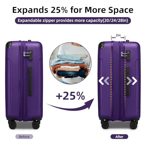 LARVENDER Luggage Sets 6 Piece Hardshell Expandable Suitcases with Spinner Wheels TSA Lock, Lightweight ABS Travel Carry On Suitcase Set for Women, Grape Purple - color: Grape Purple, size: 6 piece set