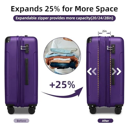 LARVENDER Luggage Sets 6 Piece Hardshell Expandable Suitcases with Spinner Wheels TSA Lock, Lightweight ABS Travel Carry On Suitcase Set for Women, Grape Purple - color: Grape Purple, size: 6 piece set