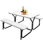 GYMAX Picnic Table, Picnic Bench Easy to Assemble w/All Weather Wood Grain Tabletop & Metal Frame, Picnic Tables for Outdoors Camping Backyard Deck Patio Poolside Dining Party - color: White