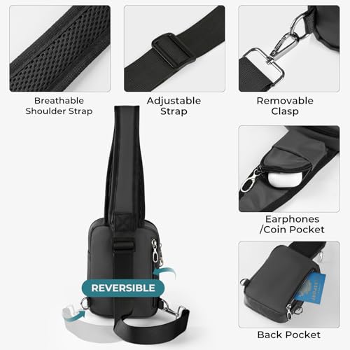 BROADREAM Sling Bag, Crossbody Bag with Anti-Theft Lock Zipper, RFID Blocking & Water Resistant for Travel Work Sport - color: Gray