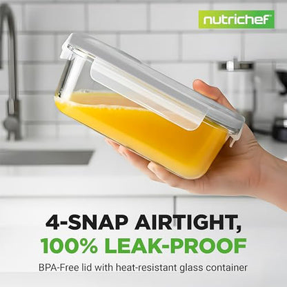 NutriChef 10 Piece Glass Food Storage Containers with Lids – 30 oz Meal Prep Containers Reusable – Airtight Glass Lunch Containers for Food Storage – Freezer to Oven Safe - Gray - color: Gray