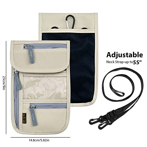 Travel Neck Wallet, RFID Blocking Passport Holder with Adjustable Neck Strap for Men and Women to Keep Cash, Credit Cards and Travel Documents Safe - Beige - color: Beige