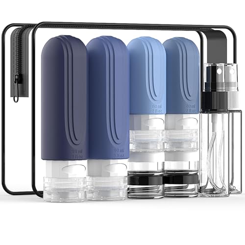 Travel Bottles for Toiletries 10 Pack, TSA Approved Travel Size Toiletries Essentials Containers Set, Leak Proof Silicone Bottles Kit, Refillable Liquid & Creams Accessories (BLUE) - color: BLUE