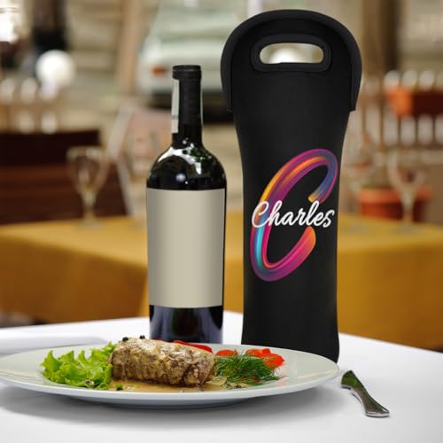 Personalized 1 Bottle Wine Carrier Tote Custom wtih Name, Customize Neoprene Wine Bottle Carrier Sleeve Travel Wine Holder Gift Bags - color: Black, size: Small