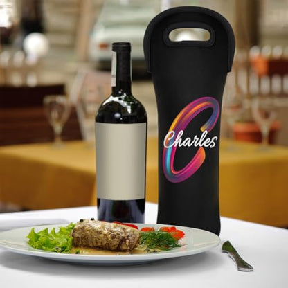 Personalized 1 Bottle Wine Carrier Tote Custom wtih Name, Customize Neoprene Wine Bottle Carrier Sleeve Travel Wine Holder Gift Bags - color: Black, size: Small